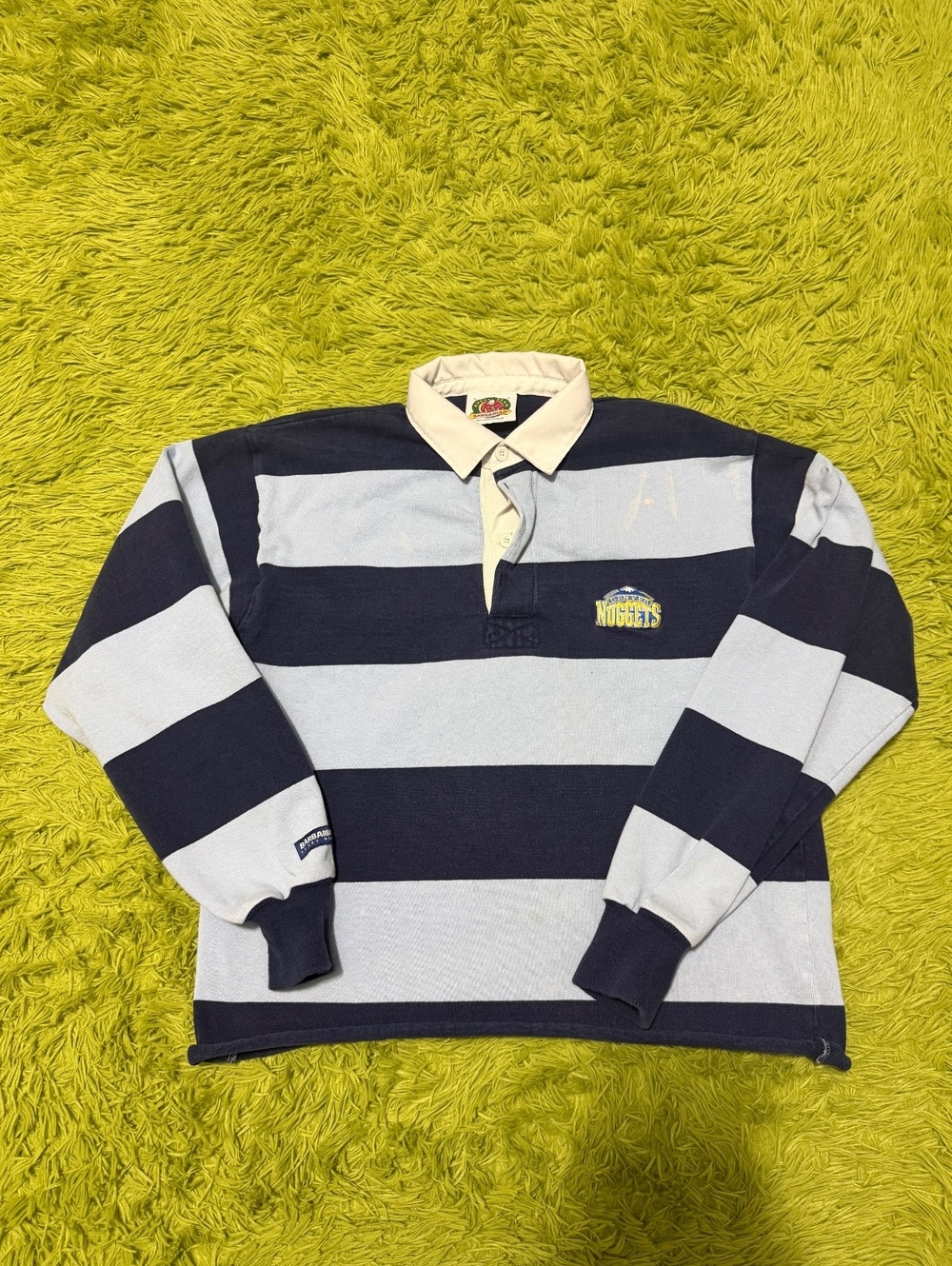 Vintage Barbarian NBA Denver Nuggets Polo Rugby Shirt Cropped Size Large
